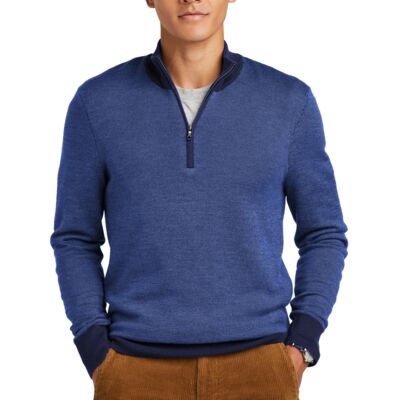 Brooks Brothers Washable Merino Birdseye 1/4 Zip Sweater BB18412 Washable Merino Birdseye 1/4 Zip Sweater Thumbnail